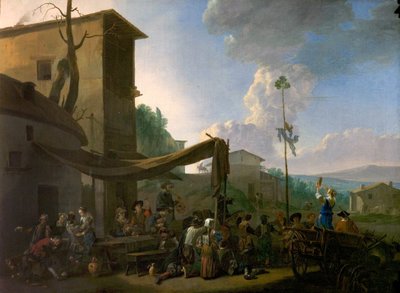 Escena de aldea con campesinos festejando de Johannes Lingelbach