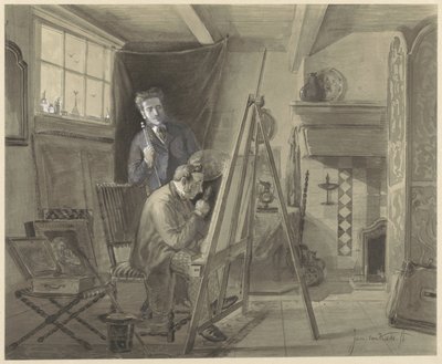 Autorretrato de Johannes Marius van Kate, de pie en su estudio con un visitante de Johannes Marius ten Kate