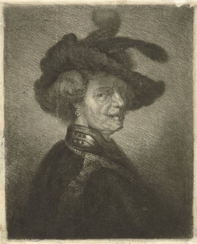 Tronie de un hombre con una boina emplumada de Johannes Mock