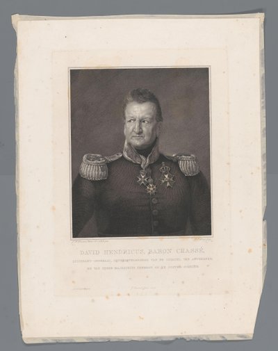 David Hendricus, Baron Chassé, Teniente General, Comandante en Jefe de la Ciudadela de Amberes y del Poder Naval de Su Majestad en el Escalda Oriental (título sobre el objeto) de Johannes Philippus Lange