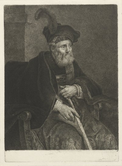 Retrato de un anciano desconocido en una silla de Johannes Pieter de Frey