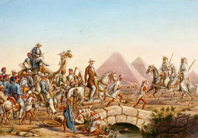 Príncipe Alberto de Prusia con su séquito recorriendo las pirámides de Giza de Johannes Rabe