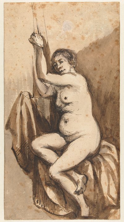 Desnudo femenino sentado con los brazos levantados de Johannes Raven (attributed to)