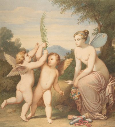 Eros y Anteros con Psique mirándolos, 1810-60 de Johannes Riepenhausen