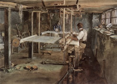 Pareja de tejedores de Appenzell trabajando en el telar manual, alrededor de 1830 de Johannes Schiess