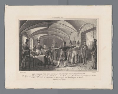 La Estancia del General Chassé en la Ciudadela de Amberes / (18 de diciembre de 1832.) (título sobre el objeto) Cuatro placas de la defensa de la Ciudadela del 10 al 18 de diciembre de 1832 (título de la serie) de Johannes Steyn