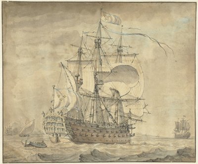Un buque de guerra francés de tres cubiertas con velas completas de Johannes Swertner