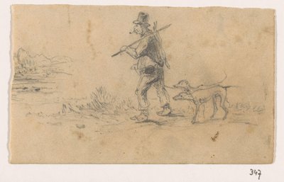 Cazador con perros y una liebre a la espalda de Johannes Tavenraat (signed by artist)