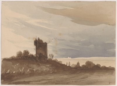 Paisaje con torre en ruinas de Johannes Tavenraat