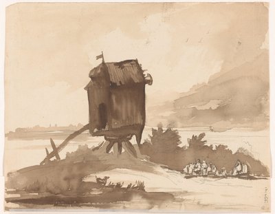 Molino de viento sin velas junto al agua de Johannes Tavenraat