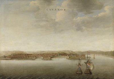 Vista de Cannanore en la costa de Malabar en India, c.1662-3 de Johannes Vinckeboons