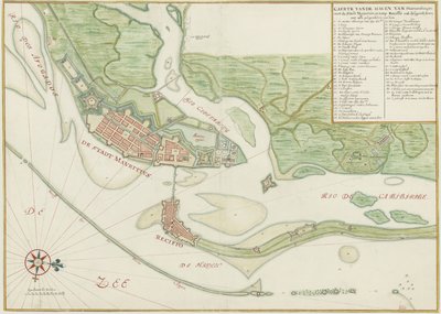 Carta acuarela de la ciudad de Recife (Brasil) en el siglo XVII de Johannes Vingboons