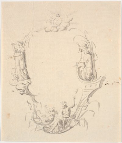 Boceto para viñeta de título para una carta náutica (con el texto: Pass Kaart over Kattegattet, pub. por el Archivo de Cartas Náuticas 1799) de Johannes Wiedewelt