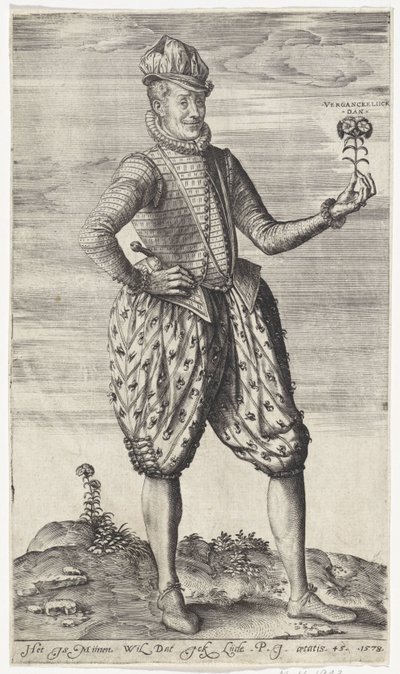 Hombre desconocido con clavel Verganckeliick dan (título sobre el objeto) de Johannes Wierix
