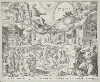 La adoración de la Trinidad en la tierra y las obras de misericordia de Johannes Wierix