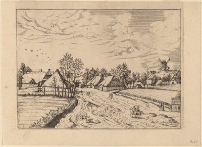 Pueblo rural con molino de poste de Johannes and Lucas van Doetechum after Master of the Small Landscapes