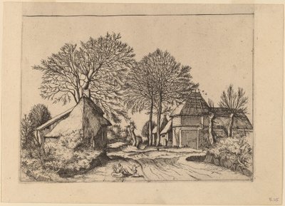 Camino con granero y cabañas de Johannes and Lucas van Doetechum after Master of the Small Landscapes