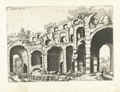 Vista de un anfiteatro probablemente el Coliseo Ruinas romanas, 1561 (título de la serie) de Johannes of Lucas van Doetechum (attributed to)