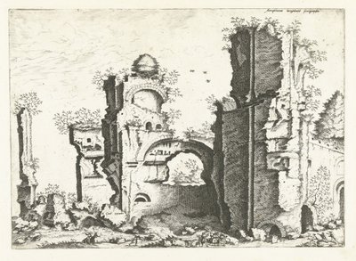 Vista de las ruinas, posiblemente las Termas de Caracalla Ruinas romanas, 1561 (título de la serie) de Johannes of Lucas van Doetechum (attributed to)