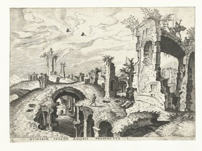 Vista de las ruinas de la Colina Palatina en Roma Ruinas romanas, 1561 (título de la serie) de Johannes of Lucas van Doetechum (attributed to)