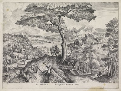Paisaje con soldados descansando Milites Requiescentes (título sobre objeto) Grandes paisajes (título de la serie) de Johannes of Lucas van Doetechum