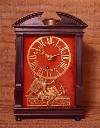 Primer reloj de péndulo impulsado por peso, posiblemente diseñado por Christian Huygens (1629-95) c.1675 de Johannes van Ceulen