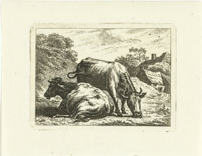 Dos vacas a lo largo del camino en la granja de Johannes van Cuylenburgh