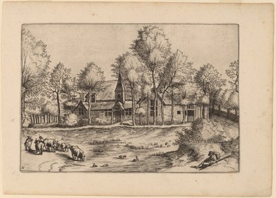 Pueblo rural con iglesia de Johannes van Doetechum, the Elder and Lucas