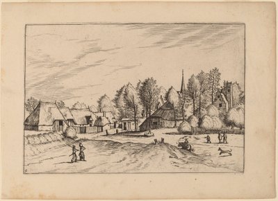 Pueblo rural con torre de iglesia de Johannes van Doetechum, the Elder and Lucas