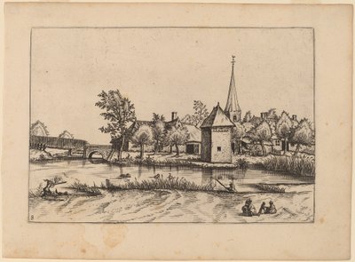 Pueblo Rural con Iglesia y Puente de Johannes van Doetechum, the Elder and Lucas