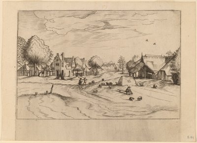 Aldea Campestre con Ovejas y Pastor Sentado de Johannes van Doetechum, the Elder and Lucas
