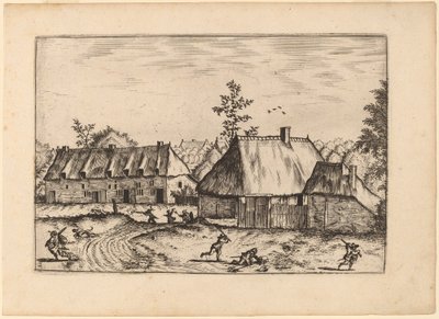 Granja y fila de casas de Johannes van Doetechum, the Elder and Lucas