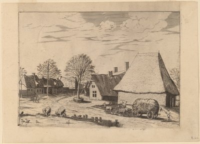 Calle del pueblo con carro de heno de Johannes van Doetechum, the Elder and Lucas