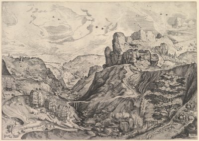 Paisaje alpino con un valle profundo de Los grandes paisajes de Johannes van Doetecum I