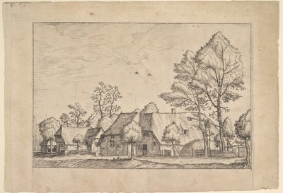 Granja grande con pozo de extracción de Praediorum villarum et rusticarum casularum icones e..., ca. 1559-61 de Johannes van Doetecum I