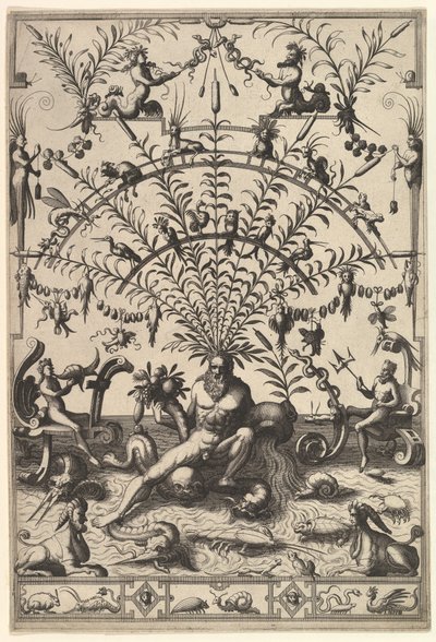 Decoración grotesca moderna con un dios del río de Johannes van Doetecum I