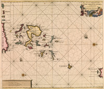 Carta de las Orcades Eylande (Orcadas) del "Gran y recién ampliado Atlas Marino" de van Keulen. de Johannes van Keulen