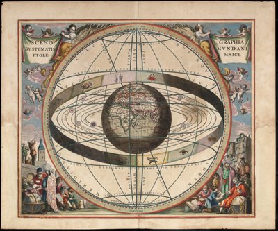 Escenografía de la cosmografía ptolemaica de Harmonia Macrocosmica de Andreas Cellarius, c. 1660 de Johannes van Loon