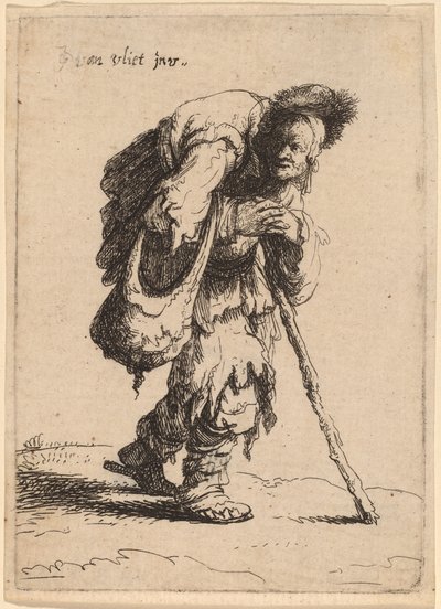 Mendigo llevando a una mujer en su espalda de Johannes van Vliet