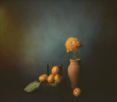 Naturaleza muerta con caquis de otoño de John-Mei Zhong
