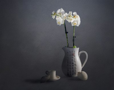 Elegante naturaleza muerta con orquídeas de John-Mei Zhong