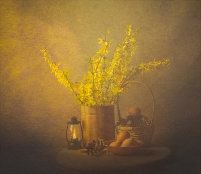 Naturaleza muerta de primavera dorada de John-Mei Zhong