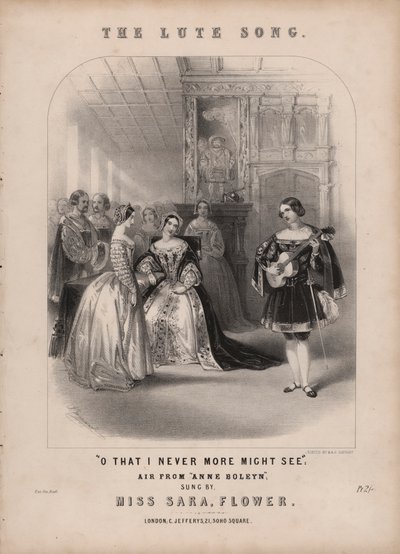 La Canción del Laúd de Anna Bolena de Donizetti (litografía en color) de John (after) Brandard
