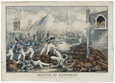 Batalla de Monterrey el 7 de julio de 1846, litografía de Nathaniel Currier de John (after) Cameron