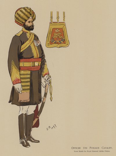 Oficial 5ª Caballería de Punjab (litografía a color) de John (after) Charlton