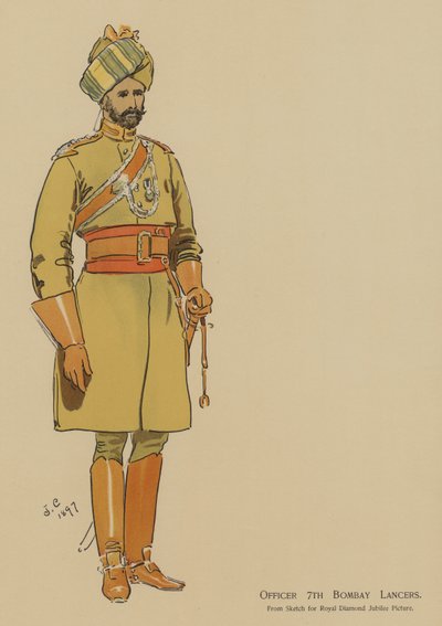 Oficial de los 7º Lanceros de Bombay (litografía en color) de John (after) Charlton