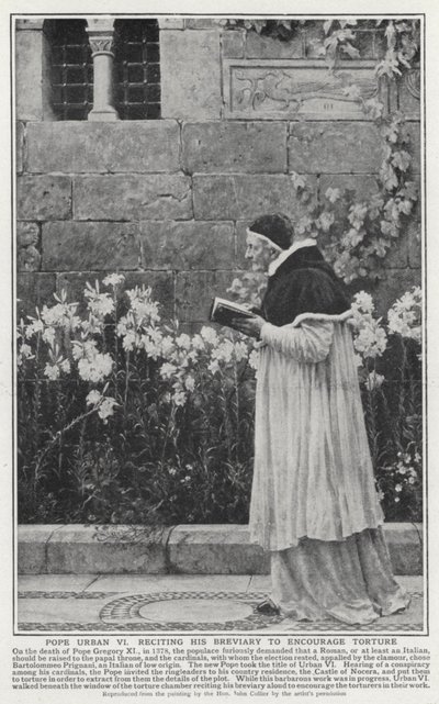 El Papa Urbano VI recitando su breviario para alentar la tortura de John (after) Collier