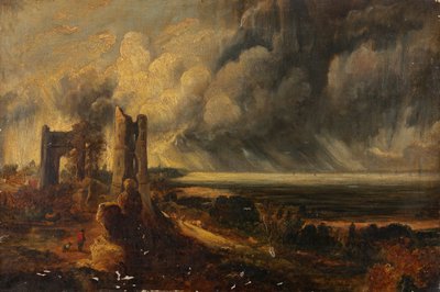 Castillo de Hadleigh, la desembocadura del Támesis - Mañana después de una noche tormentosa (óleo sobre lienzo) de John (after) Constable