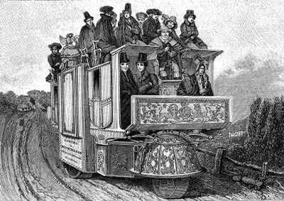 Coche mecánico de tres ruedas del Dr. William Church (ca. 1778-1863), construido en Birmingham en 1833 (Inglaterra). Grabado 1895 de John (after) Cooke