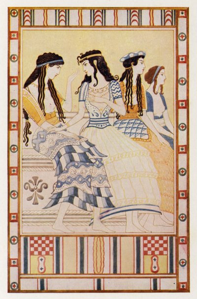 Damas de la corte minoica (litografía en color) de John (after) Duncan